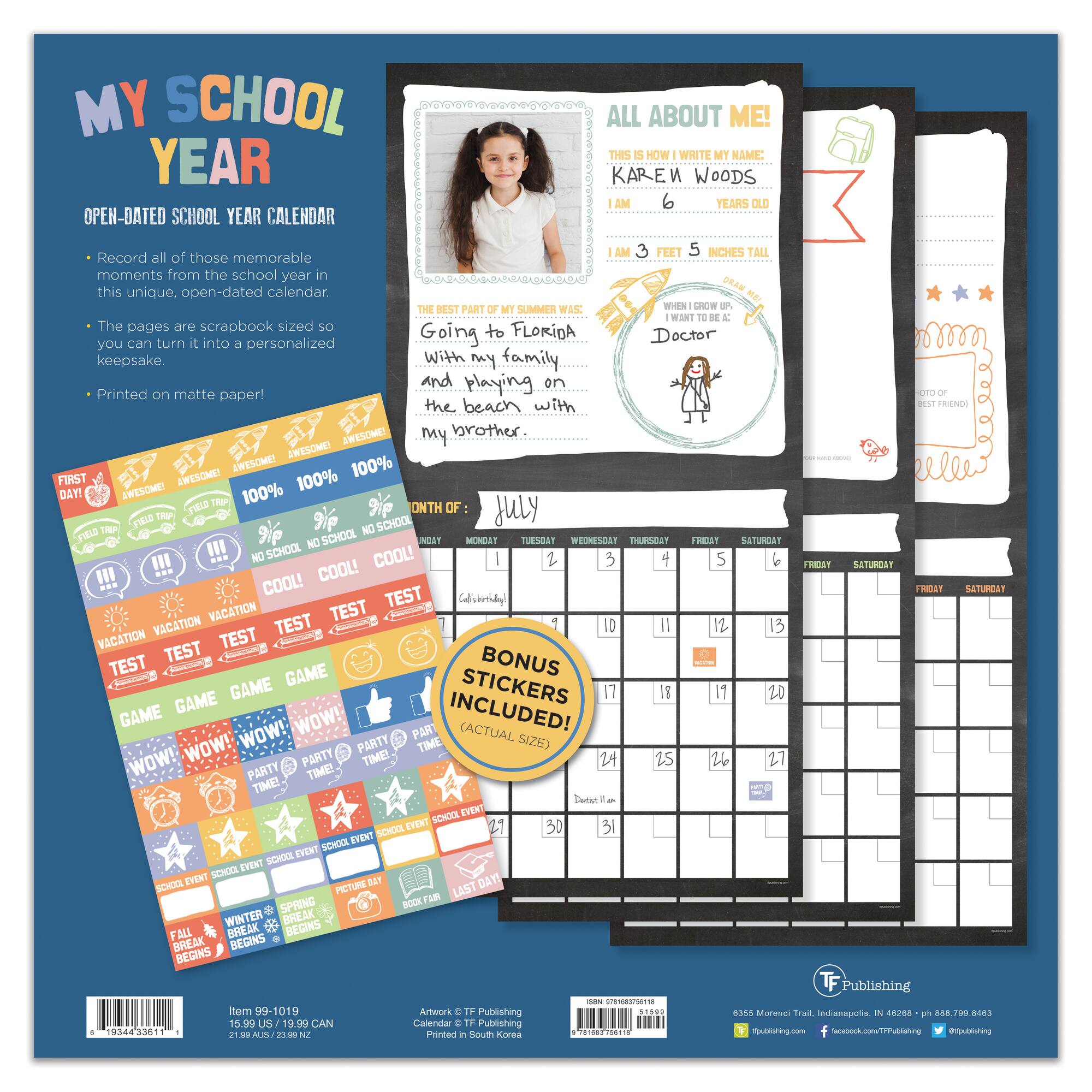 TF Publishing My School Year Undated Wall Calendar